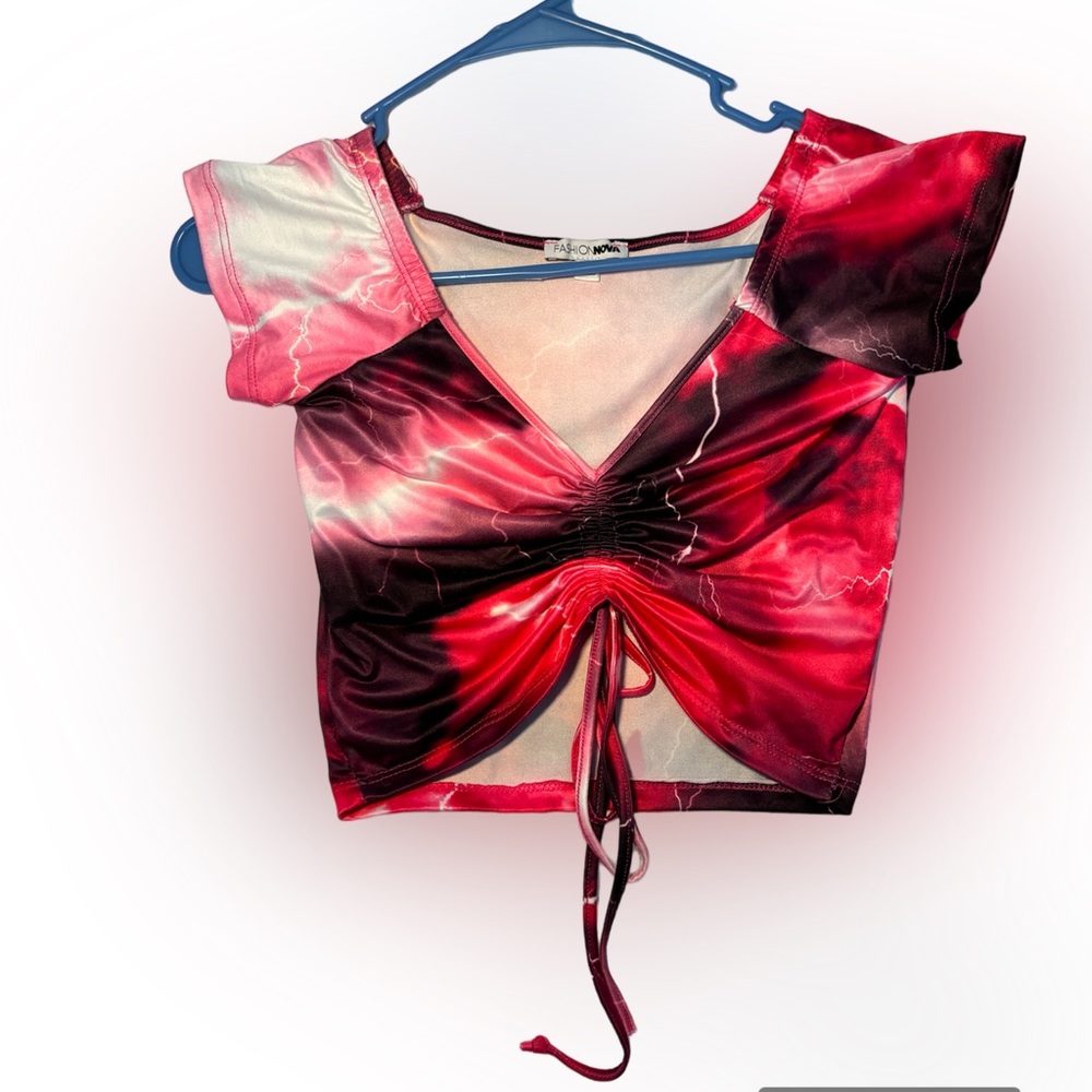 FASHIONNOVA PINK OFF SHOULDER DRAWSTRING CROP TOP